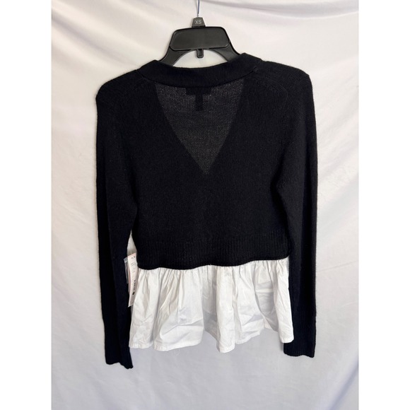 Aqua Cashmere Peplum Cardigan Sweater Button-Down Top Black White S - Picture 7 of 10